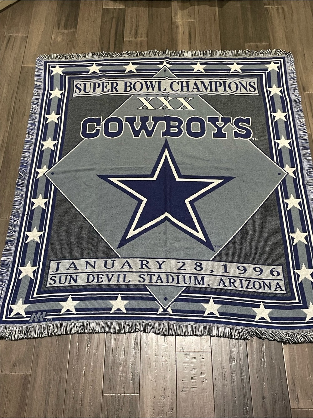 Vintage Dallas Cowboys Super Bowl XXX Champions Woven Throw Blanket 1996 NFL